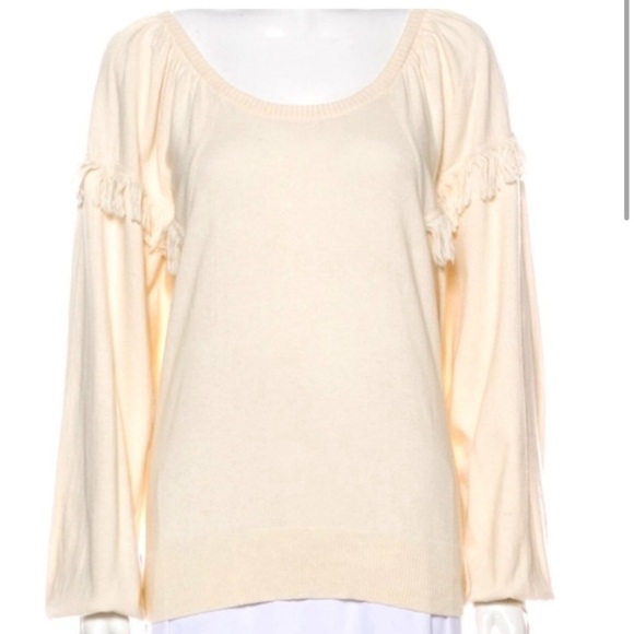 NWOT Ulla Johnson Cashmere Blend Sweater Oversized Fringe Trim Ivory Sz P (XS) - Picture 1 of 5